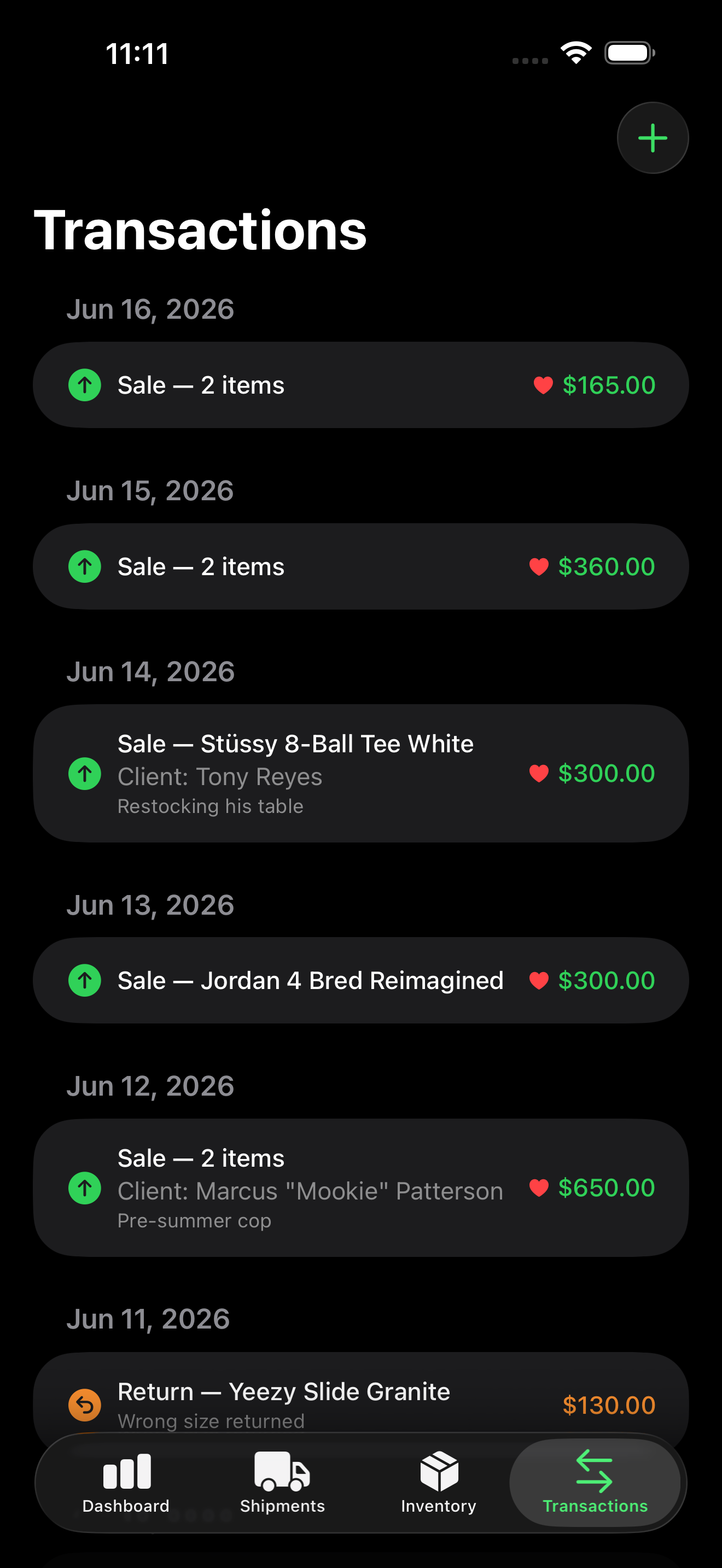 trapper.ledger transactions screen